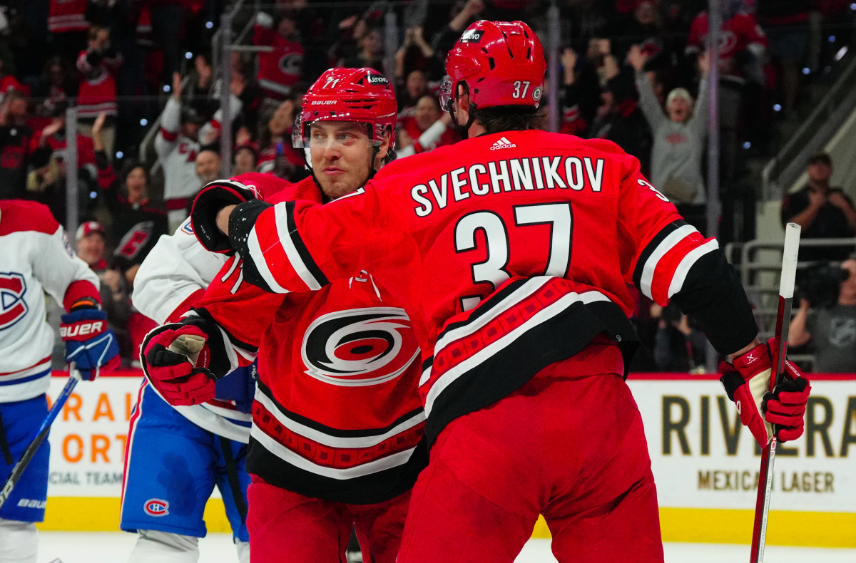 Andrei Svechnikov Jesper Fast Lead Carolina Hurricanes Over Montreal