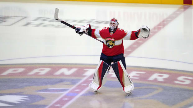 Florida Panthers defenseman Aaron Ekblad (5) warms up before an NHL hockey  game against the Dallas Stars, Monday, Feb. 22, 2021, in Sunrise, Fla. (AP  Photo/Lynne Sladky Stock Photo - Alamy