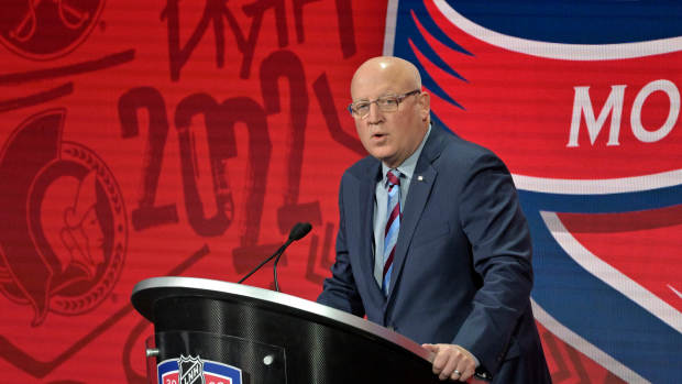 Jul 8, 2022; Montreal, Quebec, CANADA; NHL deputy commissioner Bill Daly in the second round of the 2022 NHL Draft at the Bell Centre. Mandatory Credit: Eric Bolte-USA TODAY Sports