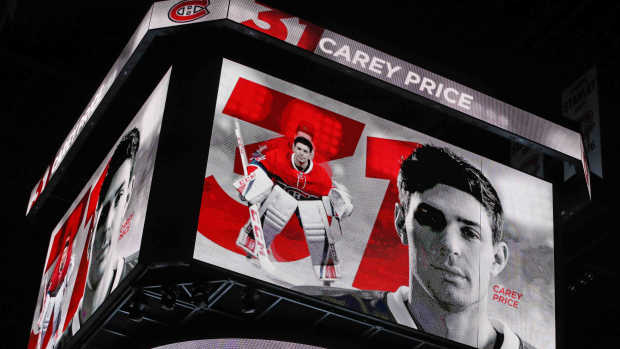 Nov 12, 2016; Montreal, Quebec, CAN; Presentation of Montreal Canadiens goalie Carey Price (31) on scoreboard before the game against Detroit Red Wings at Bell Centre. Mandatory Credit: Jean-Yves Ahern-USA TODAY Sports