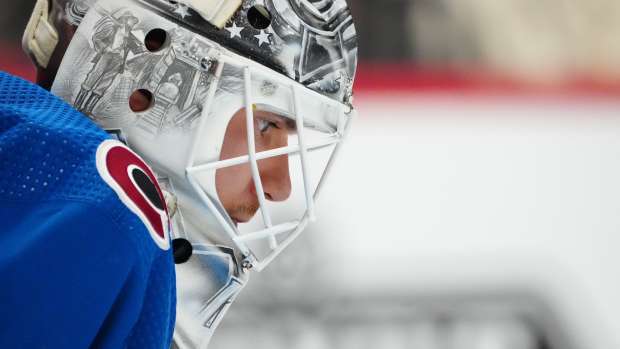 May 17, 2024; Denver, Colorado, USA; Colorado Avalanche goaltender Alexandar Georgiev (40) during a double overtime period against the Dallas Stars in game six of the second round of the 2024 Stanley Cup Playoffs at Ball Arena.