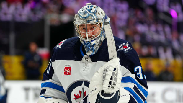 LA Kings Goaltender Jonathan Bernier wearing a Dodgers Hockey