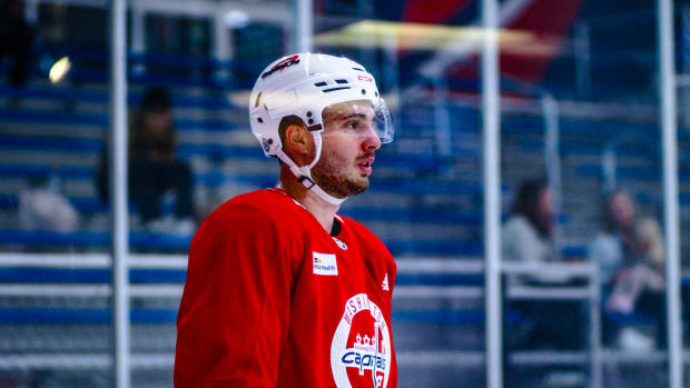 Alex Ovechkin, a longtime CCM partner, plays with a Bauer stick during part  of Capitals preseason game