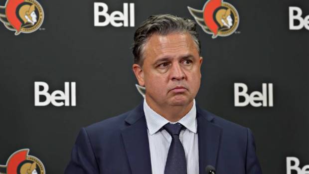 Oct 19, 2024. Ottawa Senators head coach Travis Green meets with media after a 3-1 loss to the New Jersey Devils. Image credit: Ottawa Senators on X @Senators