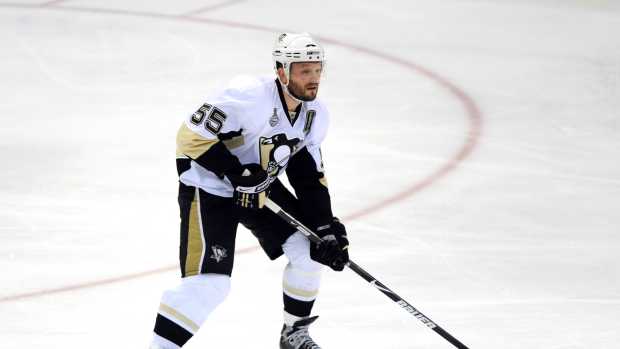 May 30, 2009; Detroit, MI, USA; Pittsburgh Penguins defenseman Sergei Gonchar (55) in the second period of game one of the 2009 Stanley Cup finals against the Detroit Red Wings at Joe Louis Arena. Mandatory Credit: Leon Halip-Imagn Images