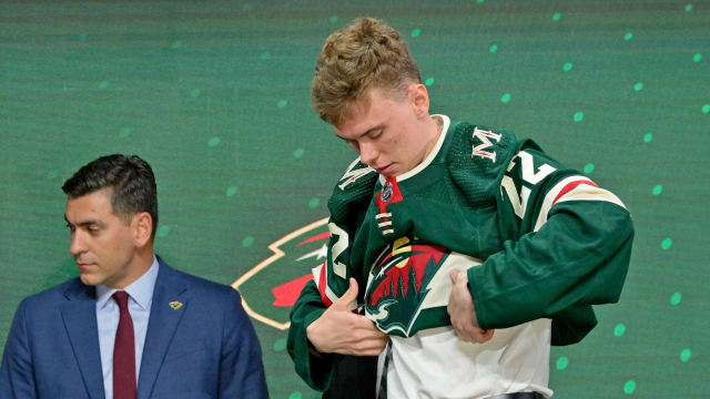 Jul 7, 2022; Montreal, Quebec, CANADA; Danila Yurov after being selected as the number twenty-four overall pick to the Minnesota Wild in the first round of the 2022 NHL Draft at Bell Centre. Mandatory Credit: Eric Bolte-USA TODAY Sports