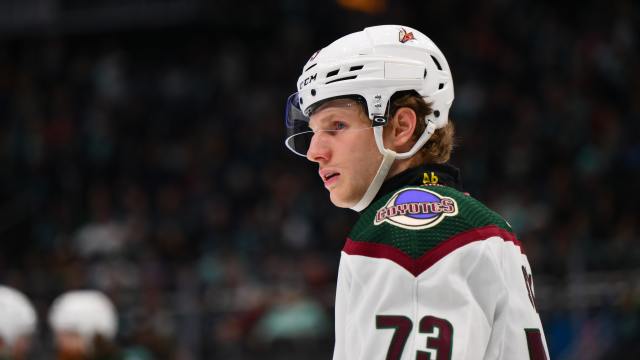 Apr 9, 2024; Seattle, Washington, USA; Arizona Coyotes center Jan Jenik (73) during the second period against the Seattle Kraken at Climate Pledge Arena. Mandatory Credit: Steven Bisig-USA TODAY Sports