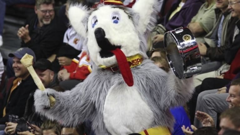 Stanley, the mascot of the Florida Panthers entertains young fans before  play against the Buffalo Sabres