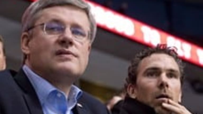 Prime Minister Stephen Harper attends Game 4 of Stanley Cup final