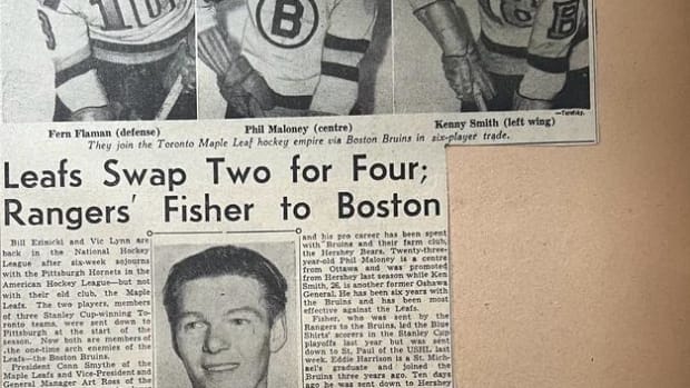 Newspaper clipping: Leafs Swap Two for Four