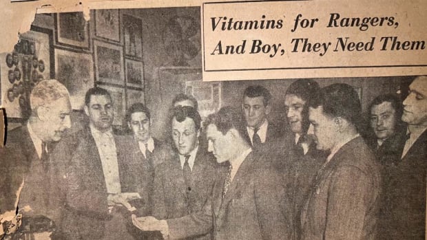 Newspaper clipping: "Vitamins for Rangers, and boy, they need them"