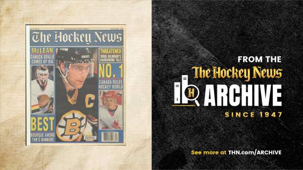 From The Hockey News Archive since 1947. Cover with words, "McLean: Canuck Goalie Comes Up Big"