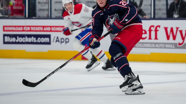 Nov 29, 2023; Columbus, Ohio, USA; Columbus Blue Jackets right wing Patrik Laine (29) skates against the Montreal Canadiens in the first period at Nationwide Arena. Mandatory Credit: Aaron Doster-USA TODAY Sports