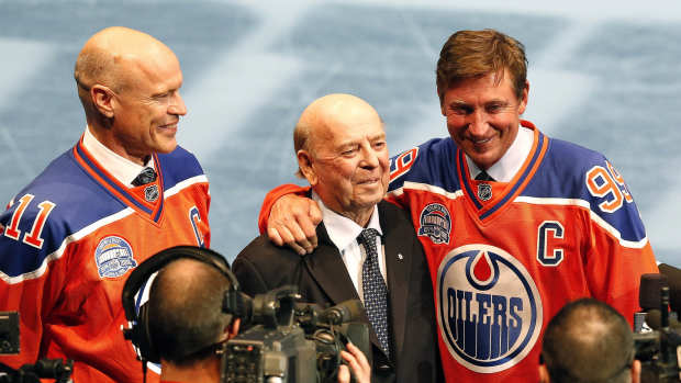 Mark Messier, Bob Cole and Wayne Gretzky