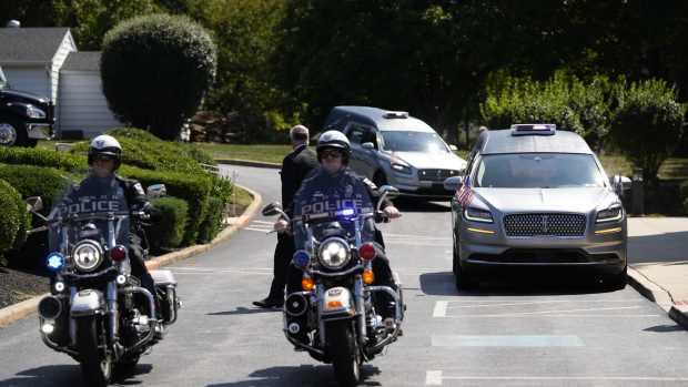 Hearses carrying caskets of Johnny Gaudreau and Matthew Gaudreau