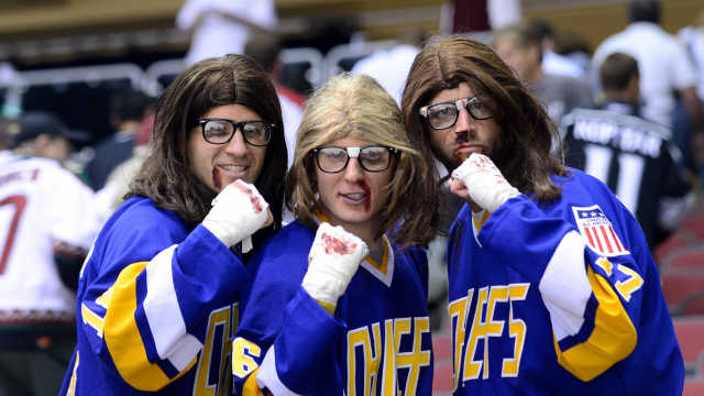 Fans dressed up as the Hanson brothers
