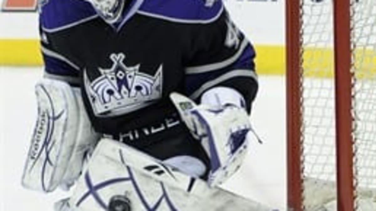 LA Kings Goaltender Jonathan Bernier wearing a Dodgers Hockey