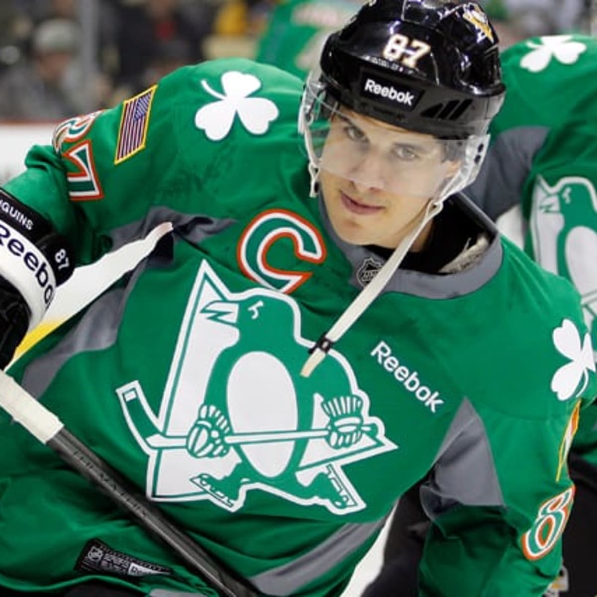 Photo: Penguins Sidney Crosby in Green Jersey on St. Patrick's Day