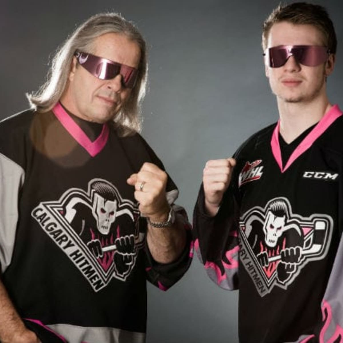 Bret Hart Calgary Hitmen Pink Hockey Jersey sz 64 4X XXXXL shirt 
