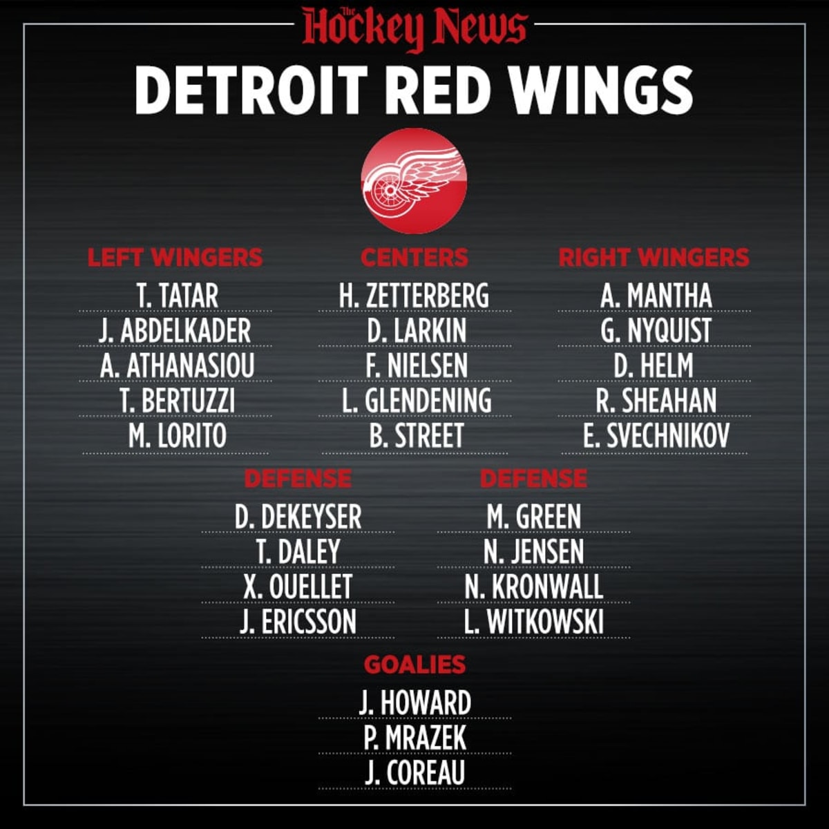 Detroit Red Wings (2017-2018) Player Roster  Detroit red wings, Red wings  hockey, Detroit red wings hockey