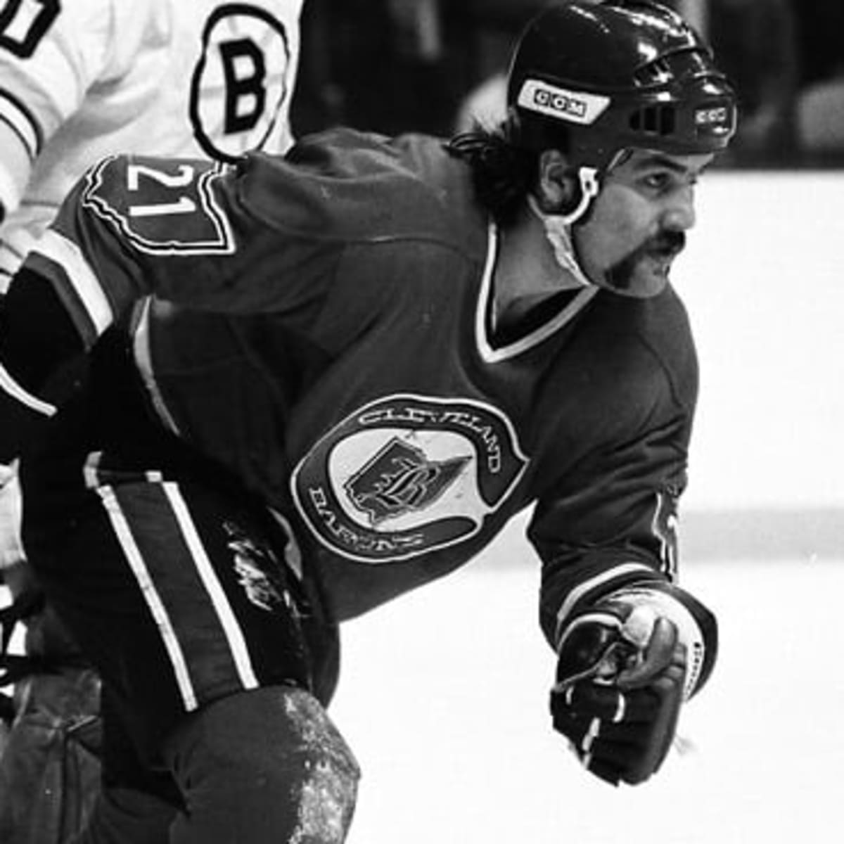 Press Photo Player for the Cleveland Barons team on the ice