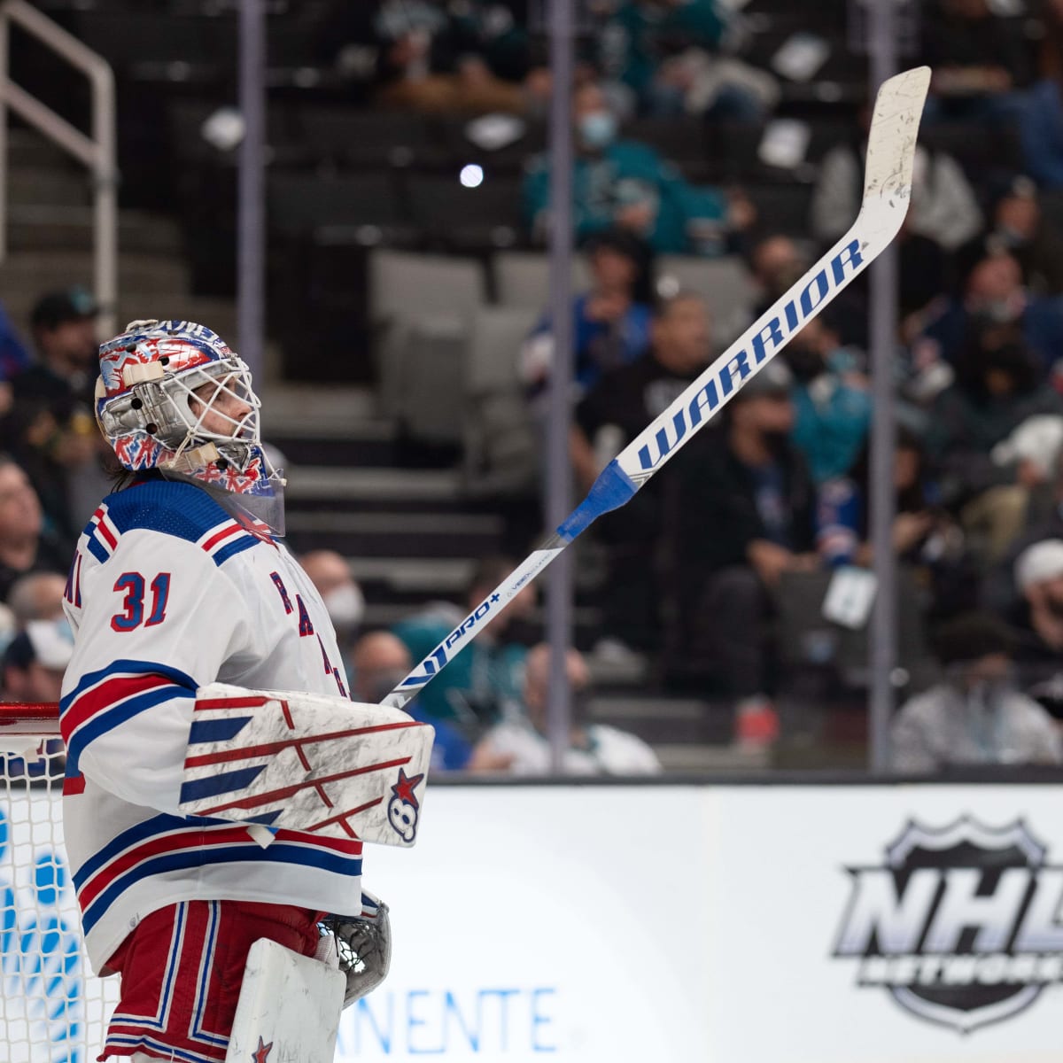 New York Rangers defenseman Adam Fox (23) reacts after missing a shot on  goal during the second period of an NHL hockey game against the Anaheim  Ducks, Tuesday, March 15, 2022, in