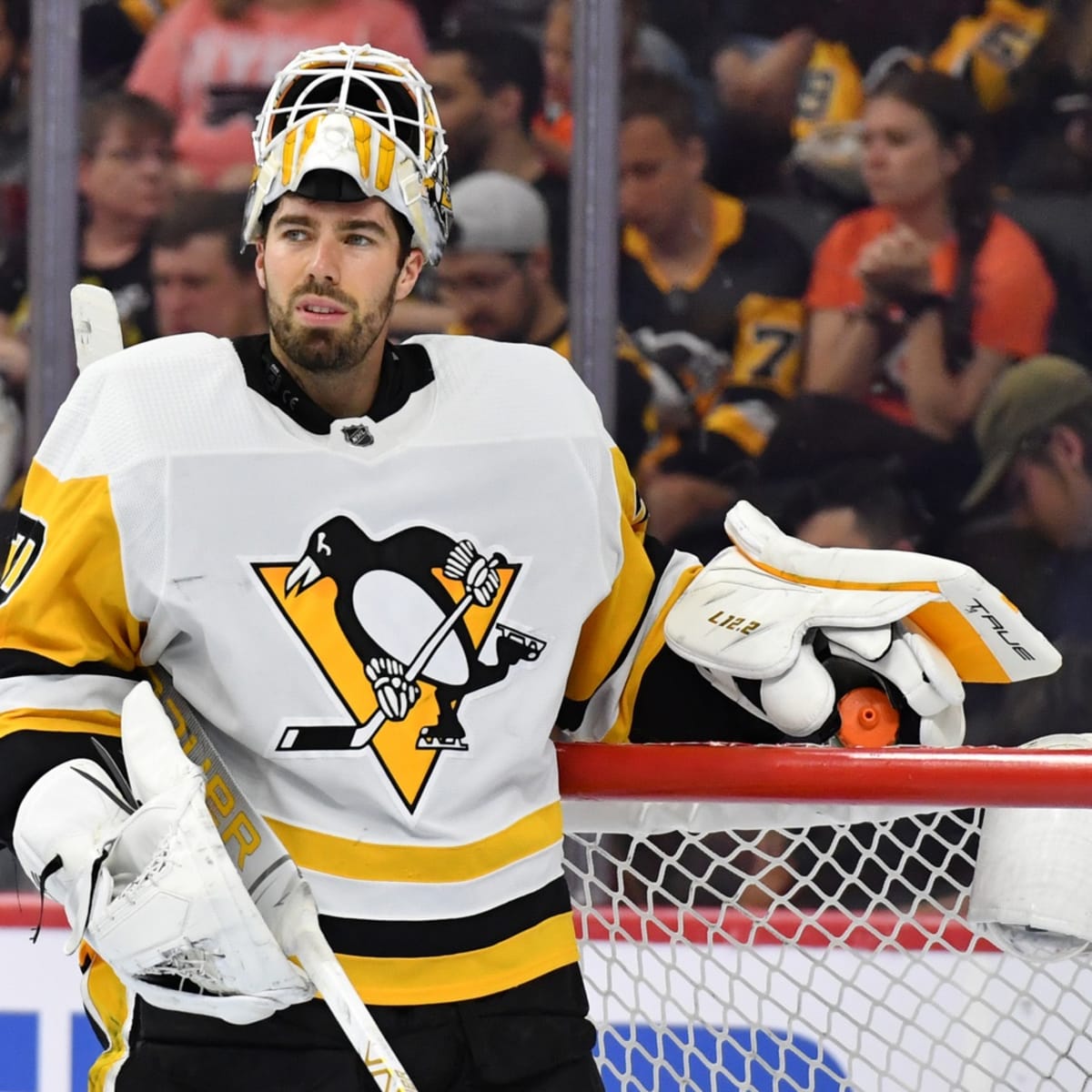 The big question: Who's in goal for the Penguins? Louis Domingue readies  himself as Casey DeSmith heals up