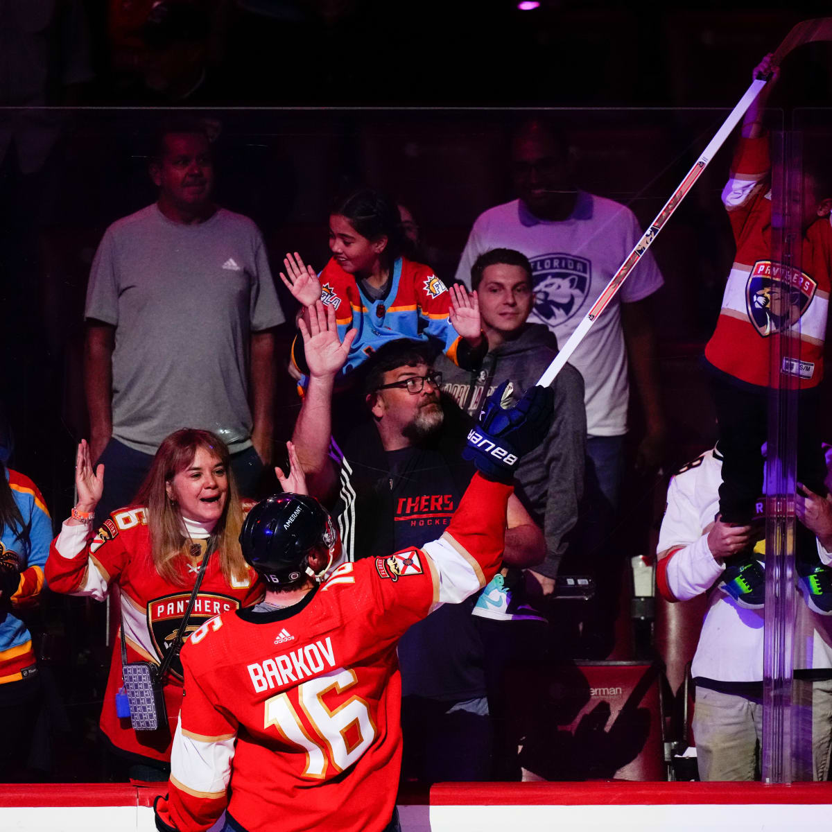 The Florida Panthers' Jonathan Huberdeau during warmups before the start of  a game against the Toronto Maple Leafs at the BB&T Center in Sunrise, Fla.,  on Friday, Jan. 18, 2019. (Photo by