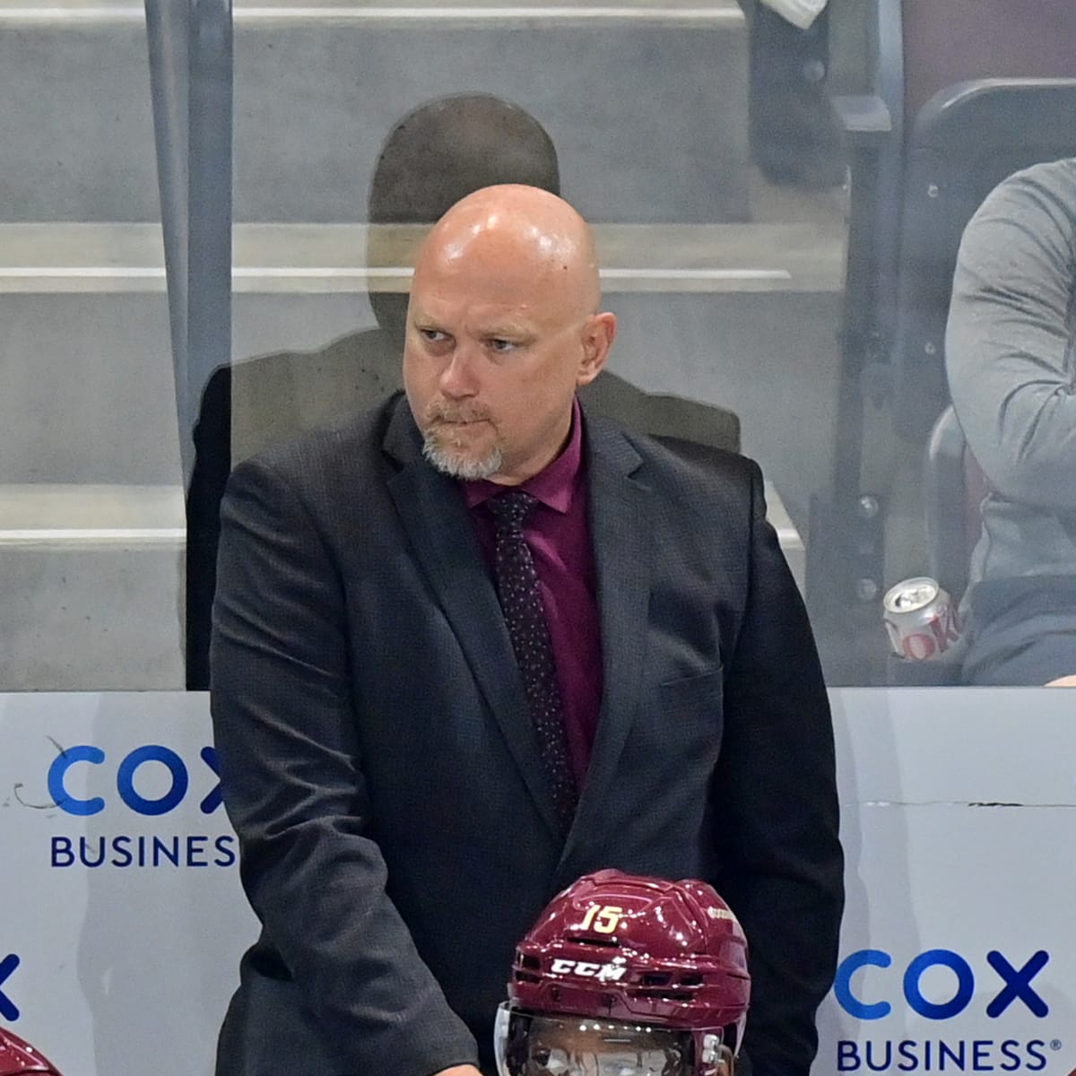 Head coach Andre Tourigny of the Arizona Coyotes speaks during a