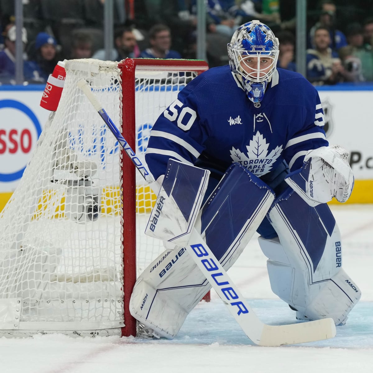 Toronto Maple Leafs Goalie Erik Kallgren in warmups wearing the St