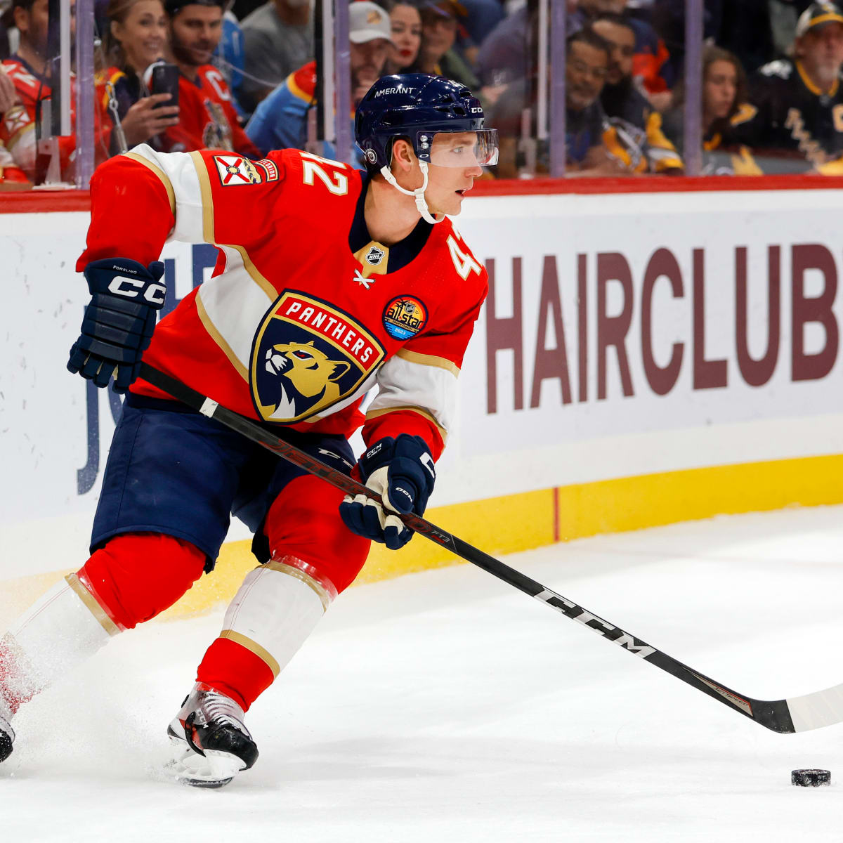 Florida Panthers defenseman Gustav Forsling (42) looks on during the first  period of an NHL hockey game against the Washington Capitals, Saturday,  April 8, 2023, in Washington. (AP Photo/Nick Wass Stock Photo - Alamy