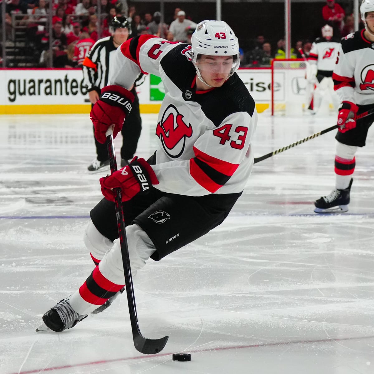 New Jersey Devils number one draft pick Jack Hughes plays in scrimmage 