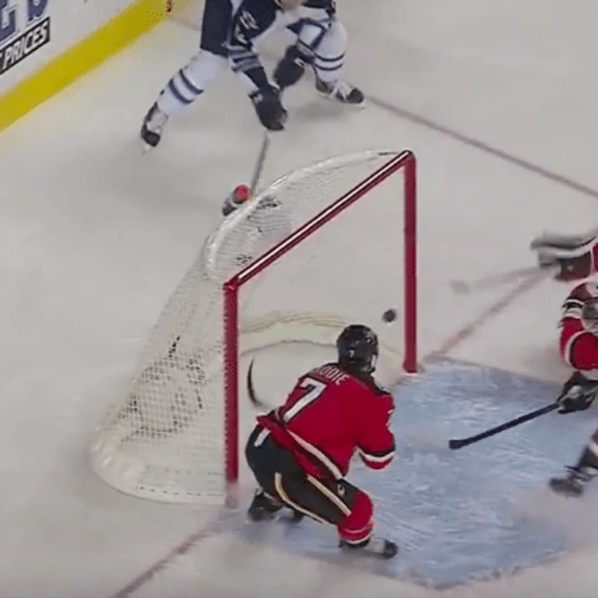 Flames T.J. Brodie used incredible hand eye coordination to make