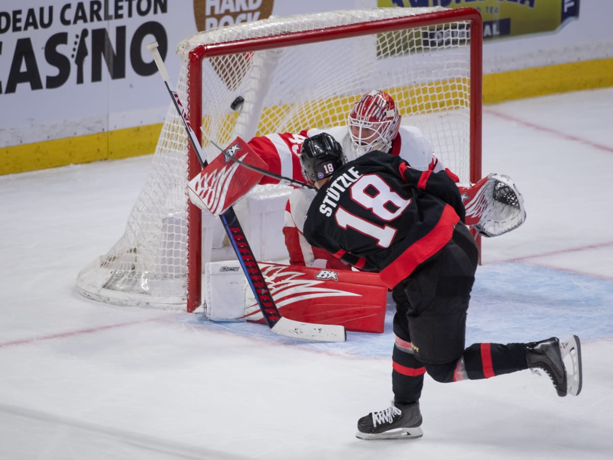 Ottawa Senators' Tim Stutzle (18) takes part in NHL hockey