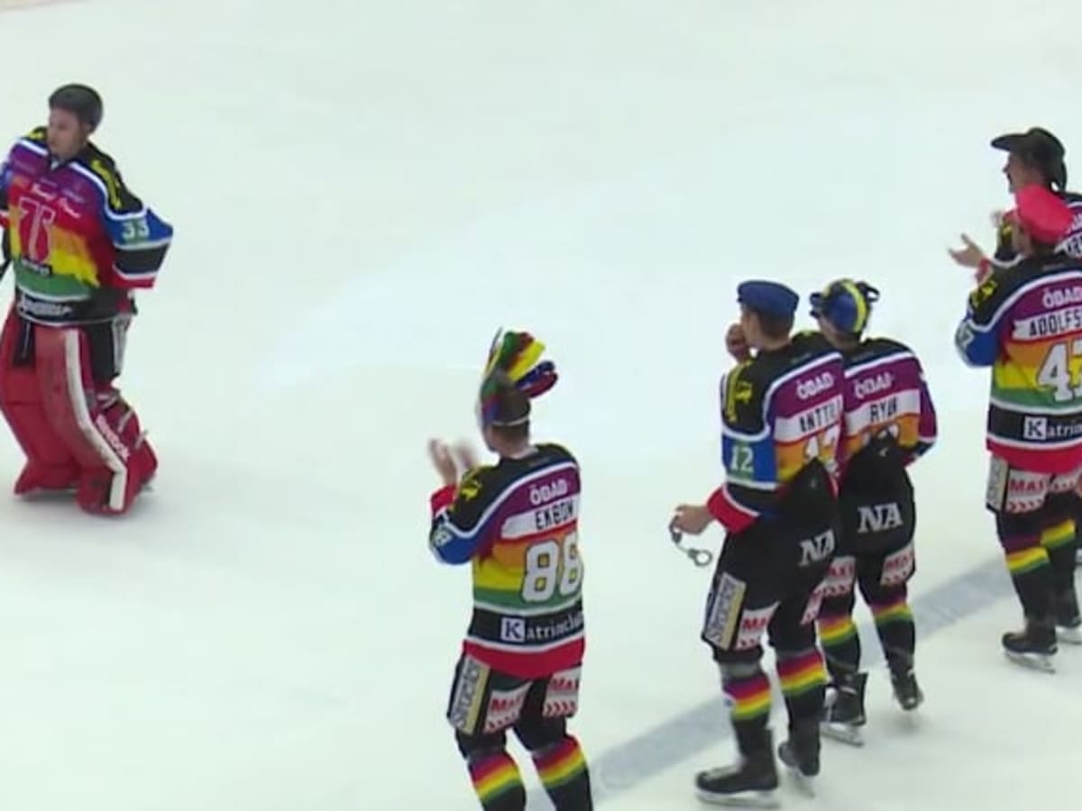 Swedish league goaltender, teammates celebrate Pride Night victory with  on-ice YMCA - The Hockey News