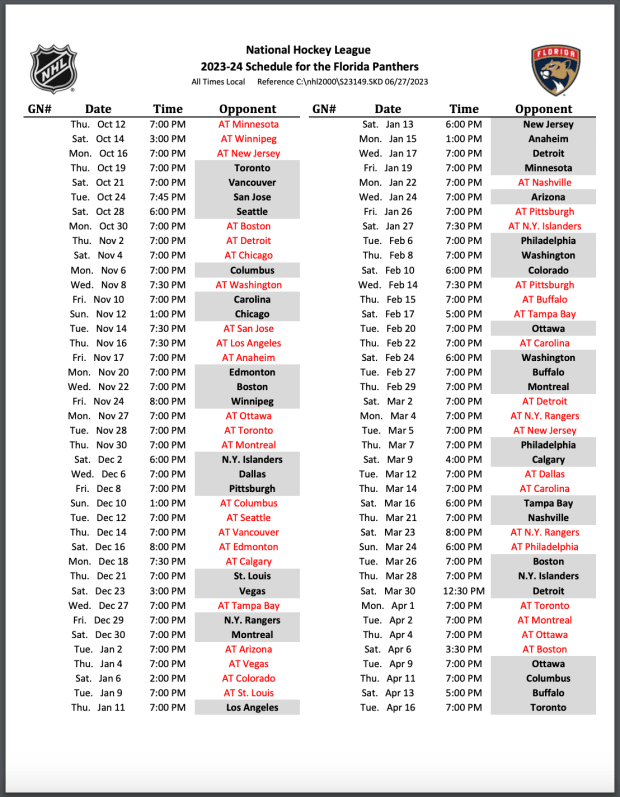 Florida Panthers' 2022-23 schedule has pile of early-season road games,  home-heavy finish – Sun Sentinel