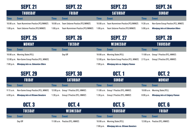 Winnipeg Jets release 2021-22 training camp schedule