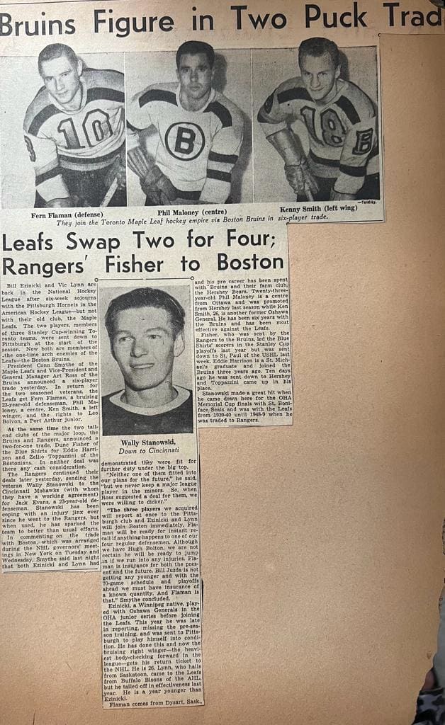 Newspaper clipping: Leafs Swap Two for Four