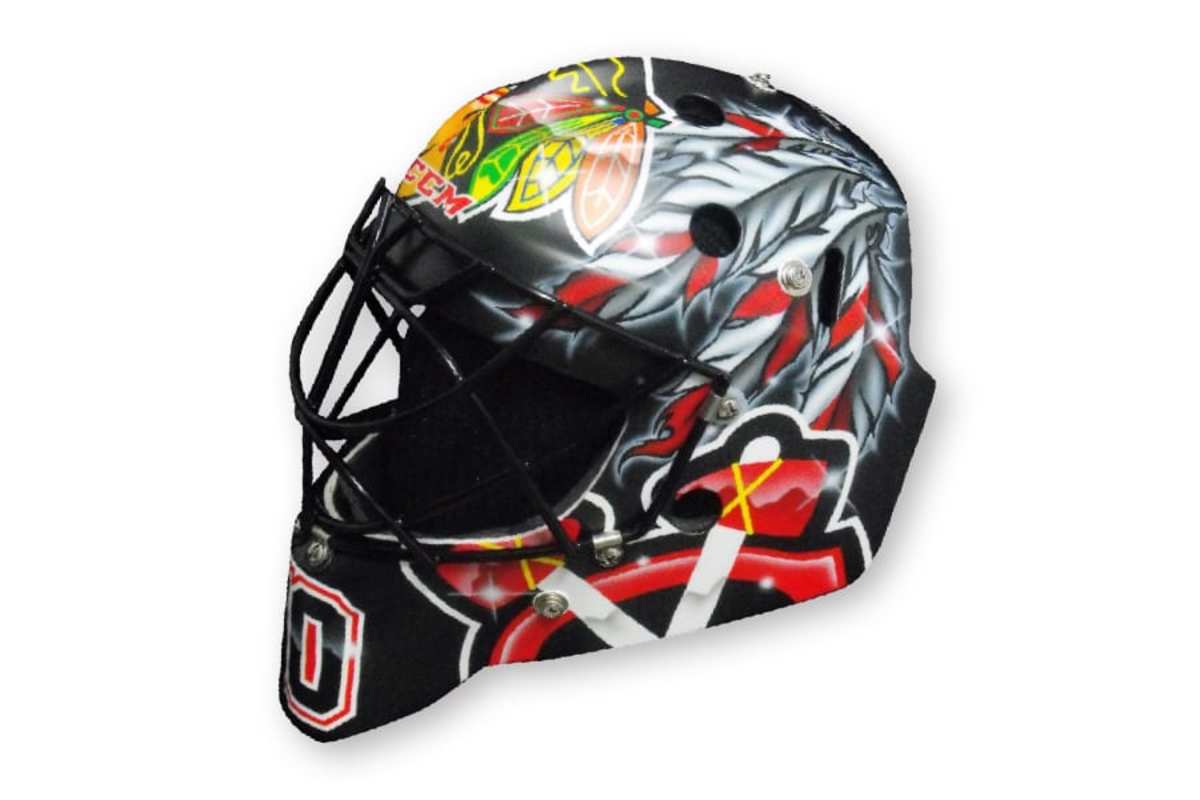 19. Corey Crawford, Blackhawks (artist: Stephane Bergeron) The feathers are the design’s best feature, but they get overshadowed a bit by the other logo renderings on the mask. I do like the fact the feathers have become a trademark for Crawford.