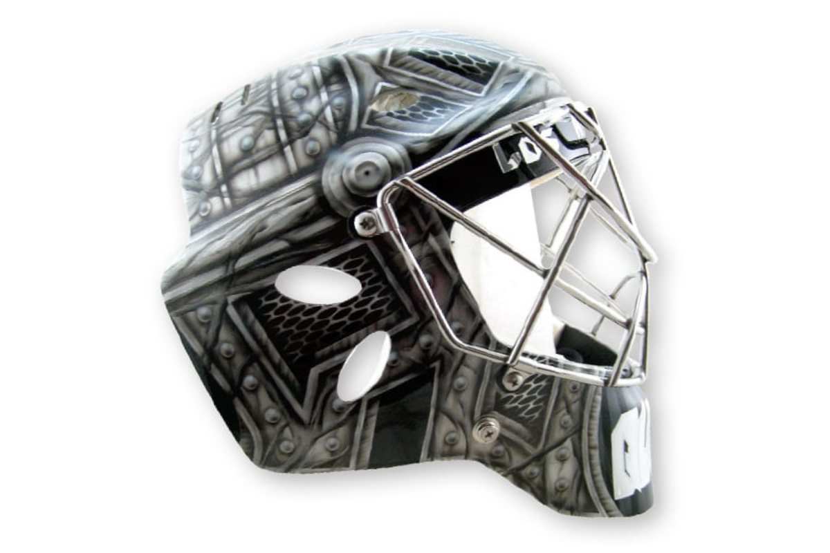 3. Jonathan Quick, Kings (artist: Steve Nash) When your team nickname gifts you a cool mask theme, you don’t shy away from it. A knight protects a King, and the L.A. Kings’ last line of defense gets a knight helmet for a mask design. Simple, tough-looking and effective.