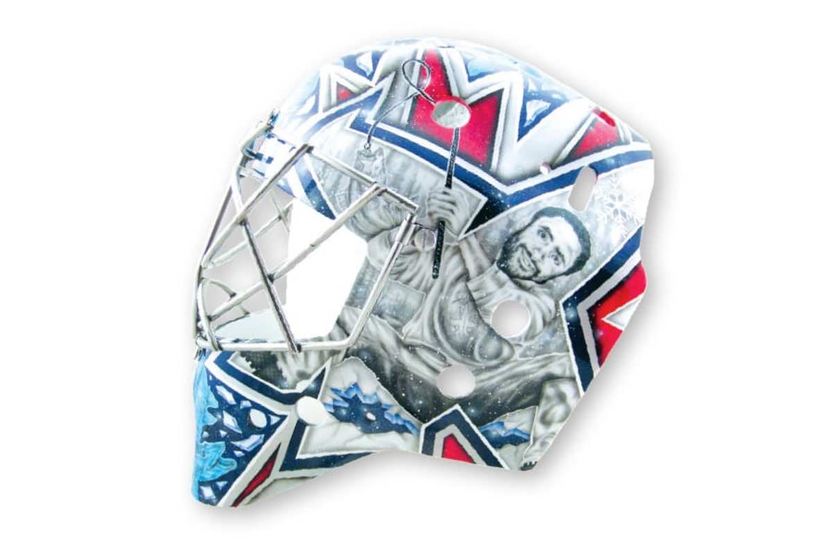 10. Connor Hellebuyck, Jets (artist: Steve Nash) Maybe Hellebuyck’s design looks a bit busy from afar, but it’s full of goodies. The old-school motif includes an outdoor rink and the image of Hellebuyck’s fishing buddy, defenseman Dustin Byfuglien. Featuring your own teammate is a bold but hilarious idea.