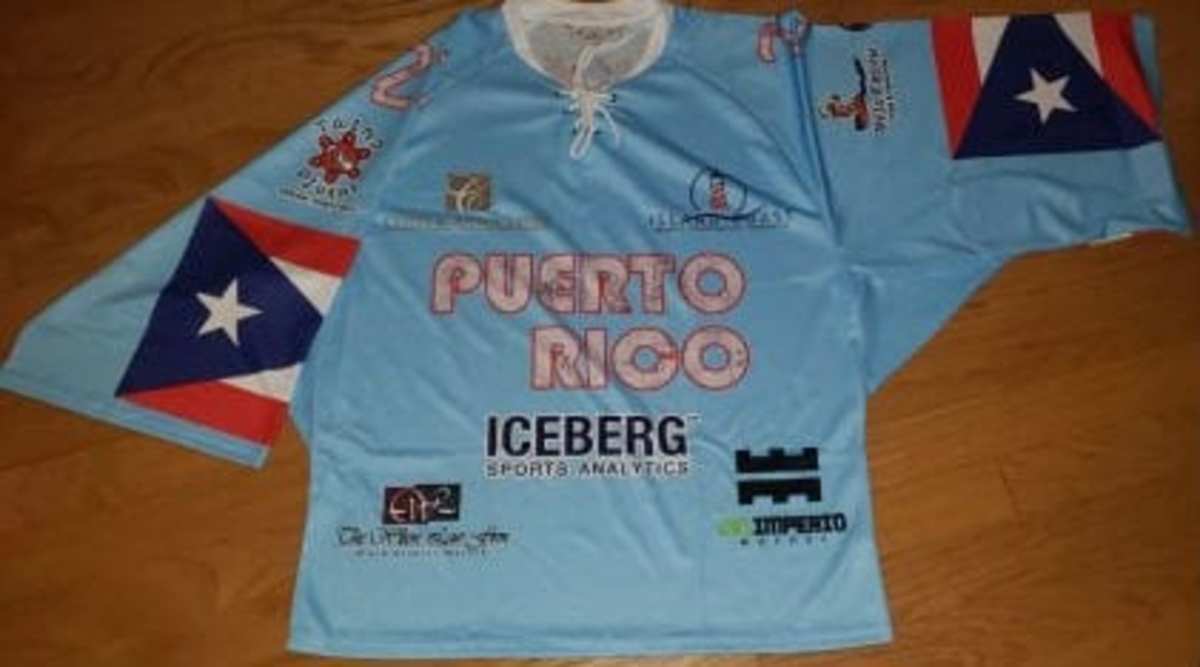 Philip Painter's goalie cut Puerto Rico jersey.