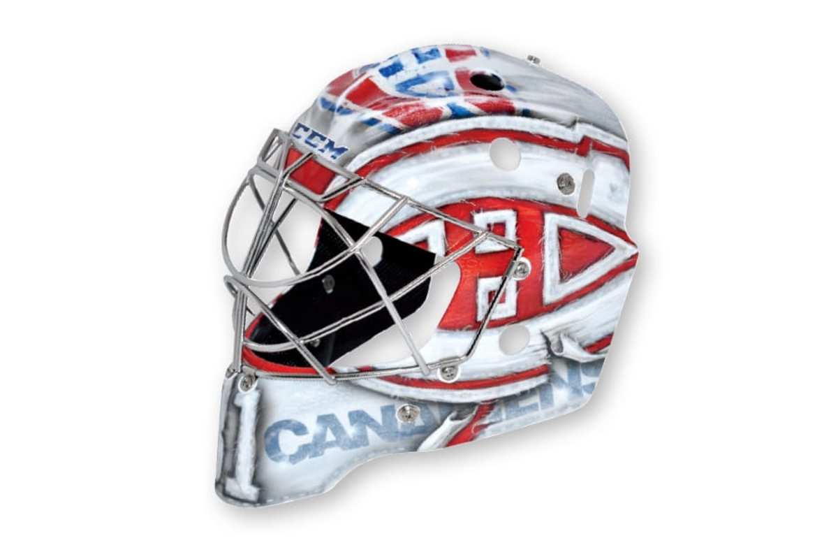 26. Carey Price, Canadiens (artist: Dave Gunnarsson) Now we enter the logo-heavy tier. There’s nothing wrong with a goalie flying his team’s crests on a mask – but it just doesn’t come across as high art when juxtaposed with, for instance, what Gunnarsson did for Lehner. The stitched look is nice, but it’s still just logo, logo, logo for Price at the end of the day.
