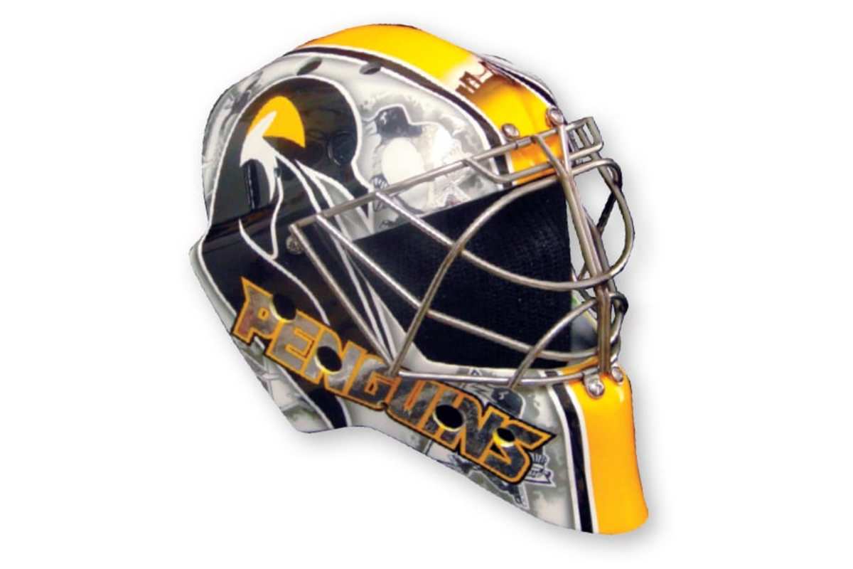 13. Matt Murray, Penguins (artist: Stephane Bergeron) The matching Penguins tucked up on either side of the mask loom in a pattern similar to Belfour’s eagles, and it’s refreshing to see a revival of the ’90s ‘Robo Penguin’ design. It’s been gone long enough to feel new again.