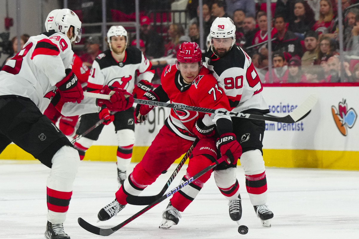 Hurricanes win most of the battles to beat Devils in Game 1