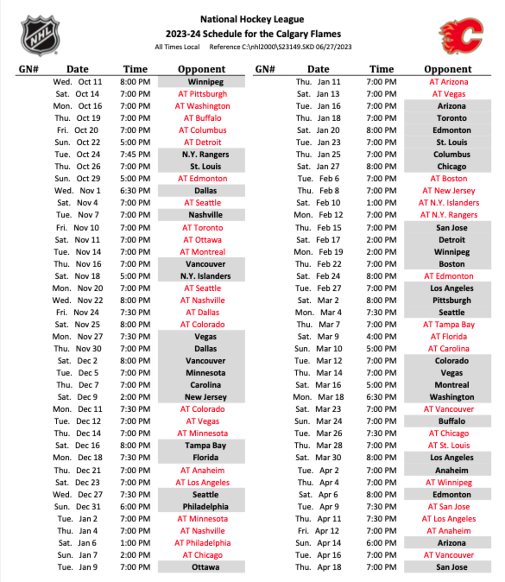 Flames schedule has an early season test - The Hockey News Calgary ...