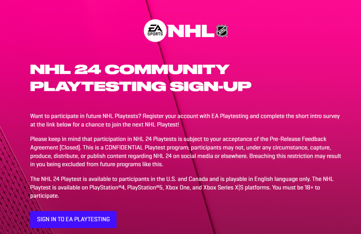 NHL 24 - Playtesting Registration Announced