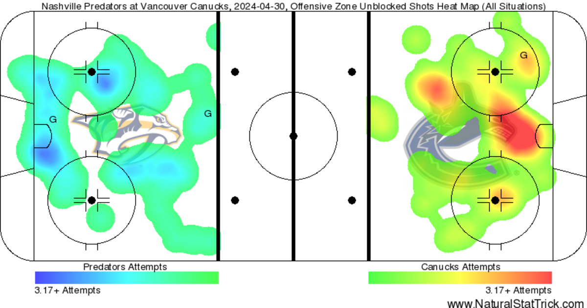 Heatmap by Natural Stat Trick, VAN vs NSH, April 30, 2024