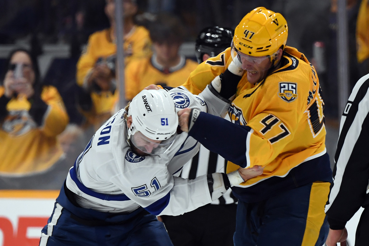 Nashville Predators center Tommy Novak (82) plays against the Columbus Blue  Jackets during the first period of an NHL hockey game Tuesday, Jan. 17,  2023, in Nashville, Tenn. (AP Photo/Mark Zaleski Stock